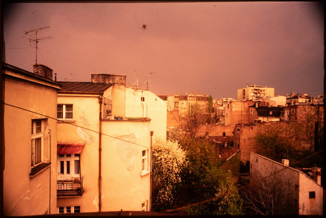 Dark storm clouds over a residential neighbourhood